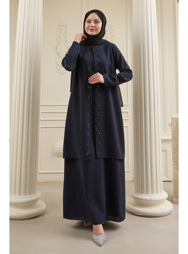 InStyle İncili Parça Detay Koyu Lacivert Abaya