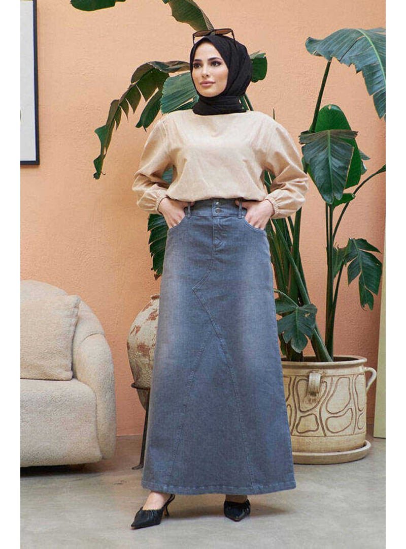 Neways Gri Denim Etek