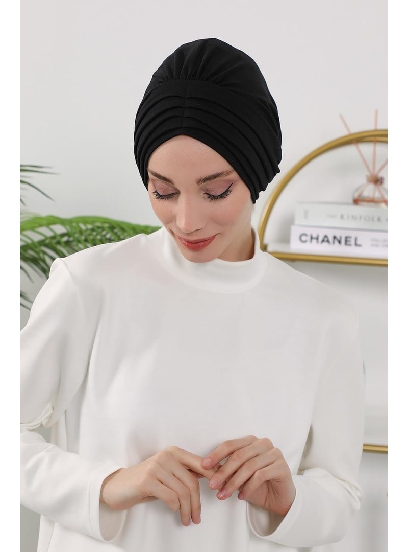 Aisha`s Design 13o Siyah Dört Mevsim Kullanıma Uygun Mihrace Pileli Bone,b