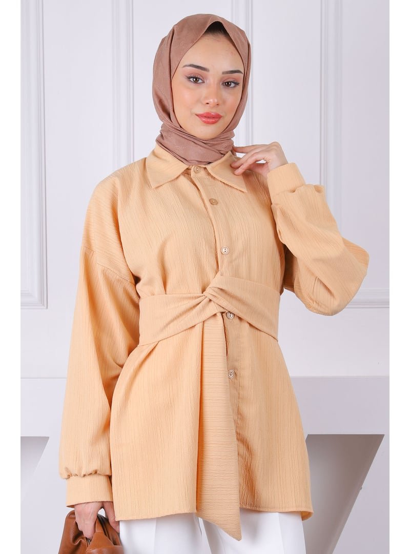 İmaj Butik Bej Kuşak Detaylı Gömlek
