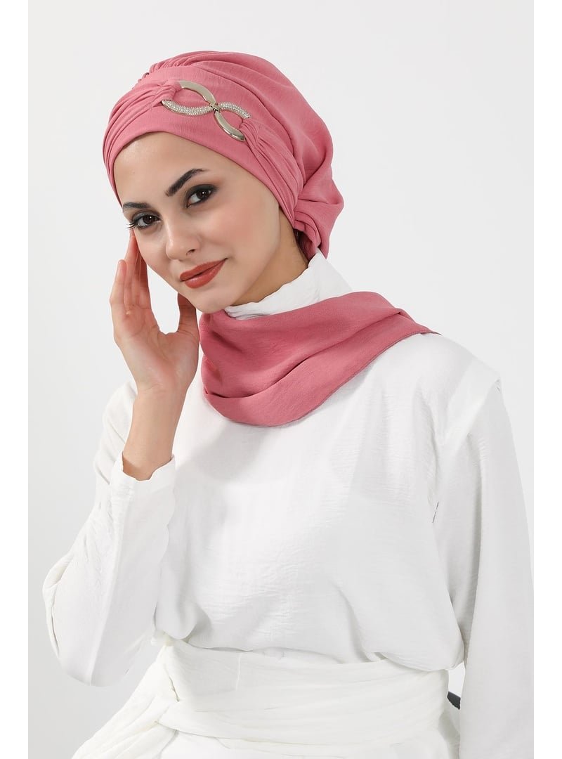 Aisha`s Design Koyu Pembe Aksesuarlı Aerobin Kumaş Hazır Türban,ht