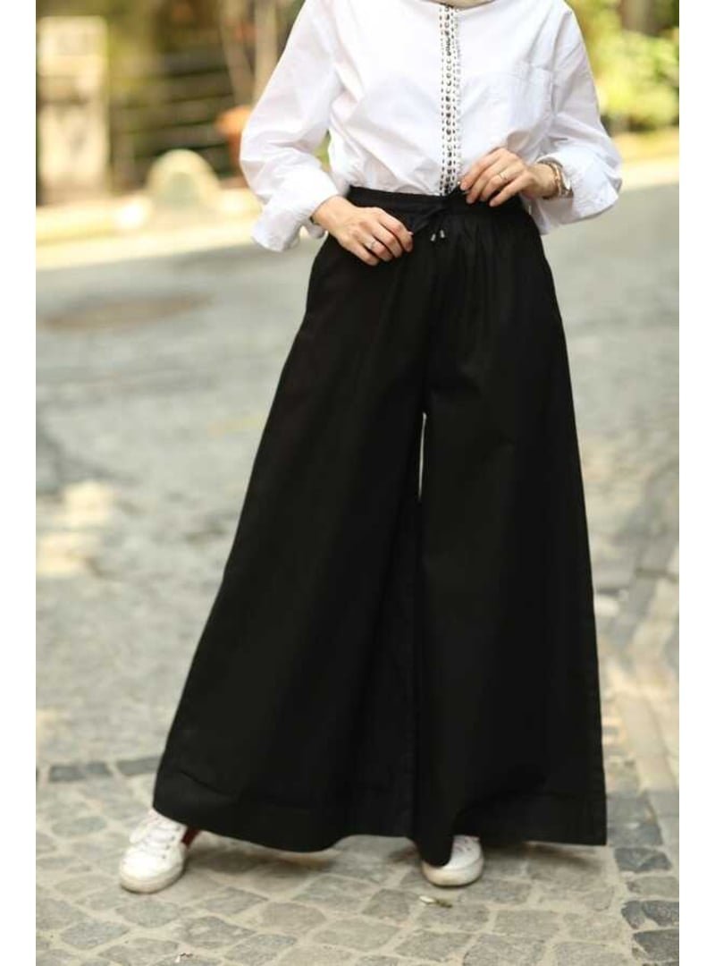 Neways Siyah Denim Lastikli Bol Paça Pantolon