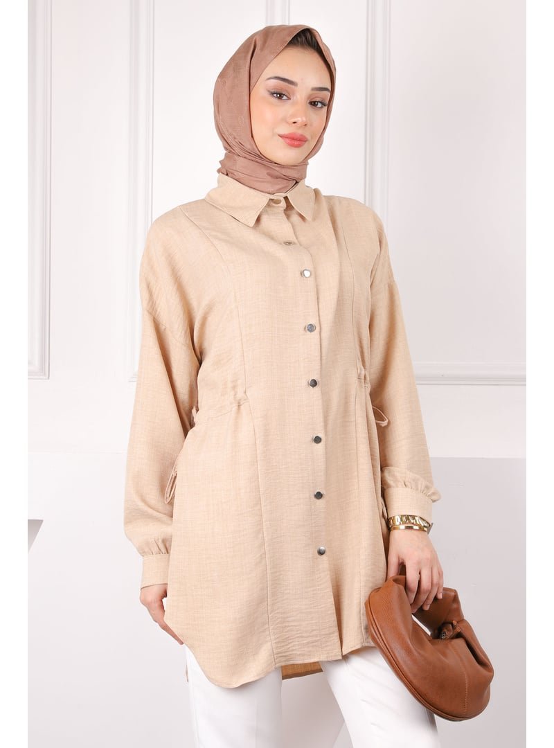 İmaj Butik Bej Yan Detaylı Tunik