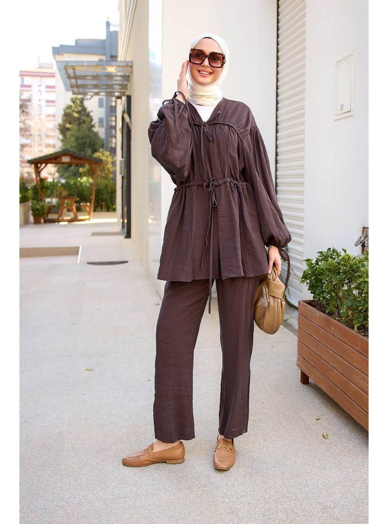 Locco Moda Kahverengi Büzgülü Cupra Tencele Takım