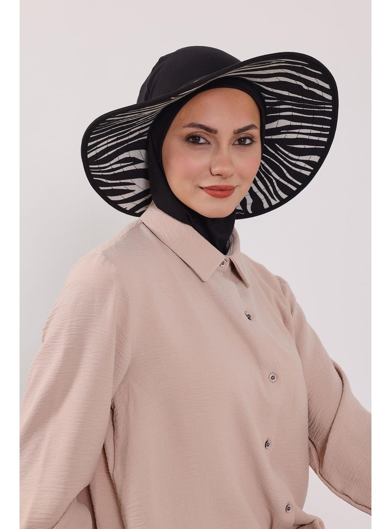 Aisha`s Design Zebra Desen Nijya Boneli Çıkarılabilir Desenli Şapkalı Bone Türban,s 6d Siyah