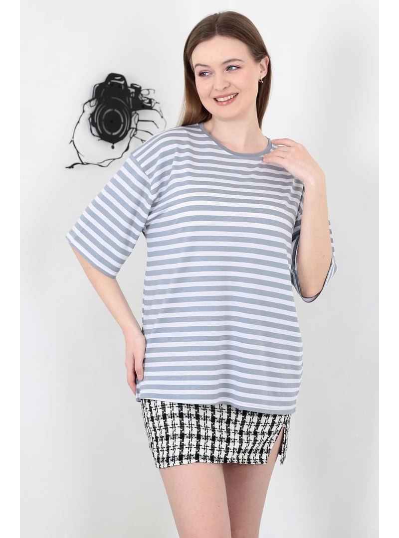 Pelsu Moda Gri Kısa Kol Bluz