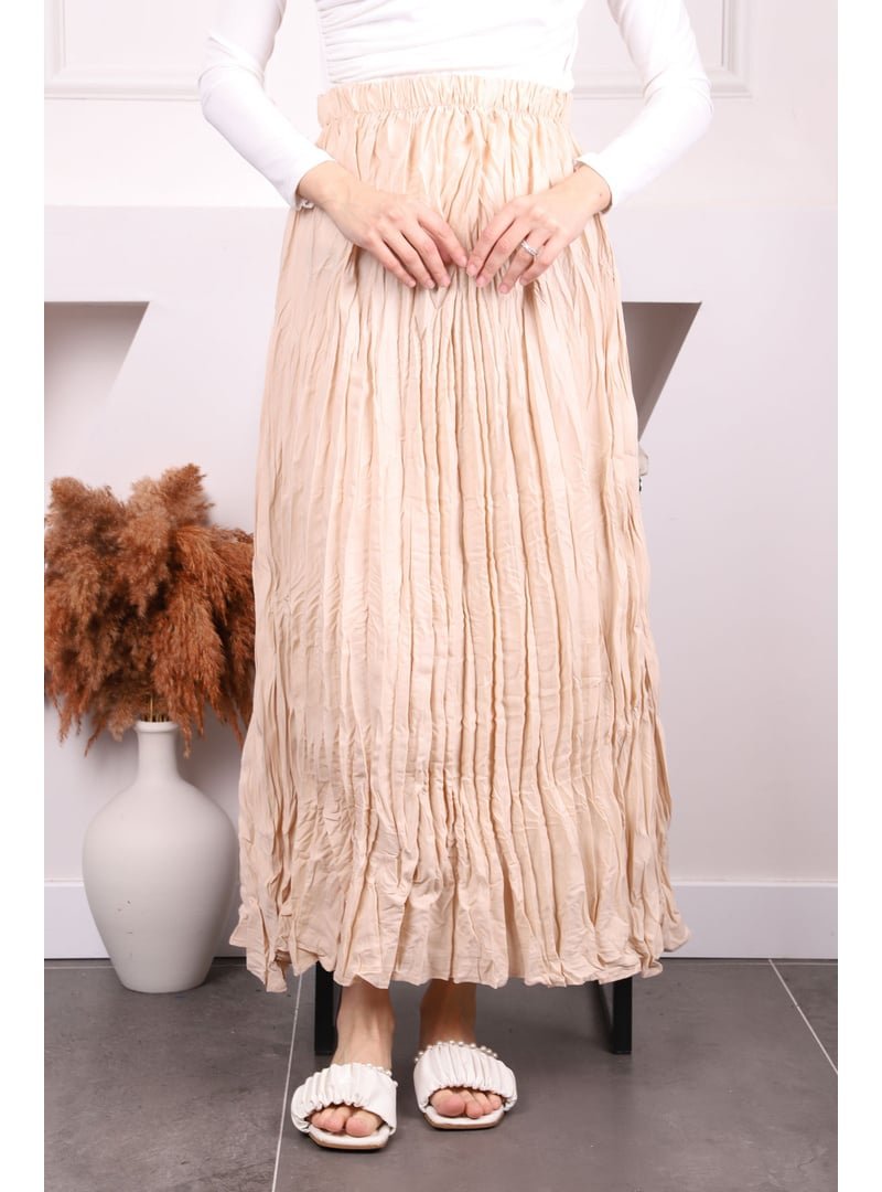 İmaj Butik Bej Bel Lastikli Kraş Etek