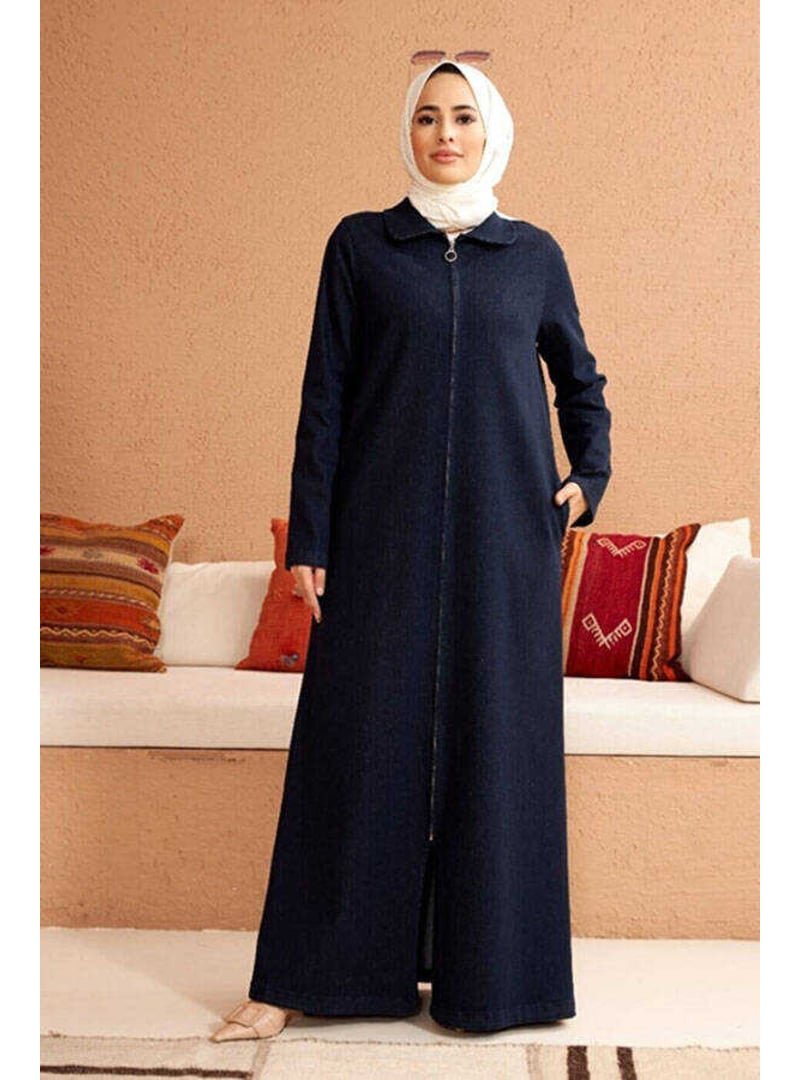 Neways Petrol Denim Fermuarlı Ferace Koyu