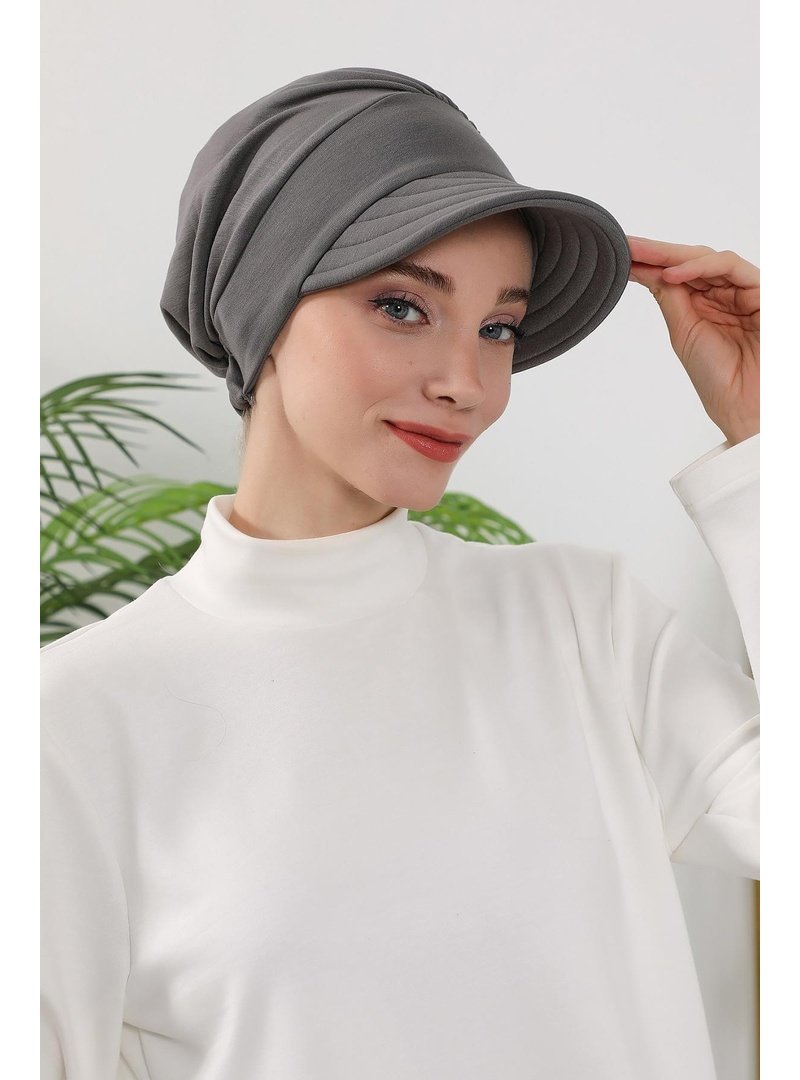 Aisha`s Design 73o Antrasit Dört Mevsim Kullanıma Uygun Siperlikli Şapka Bone,b
