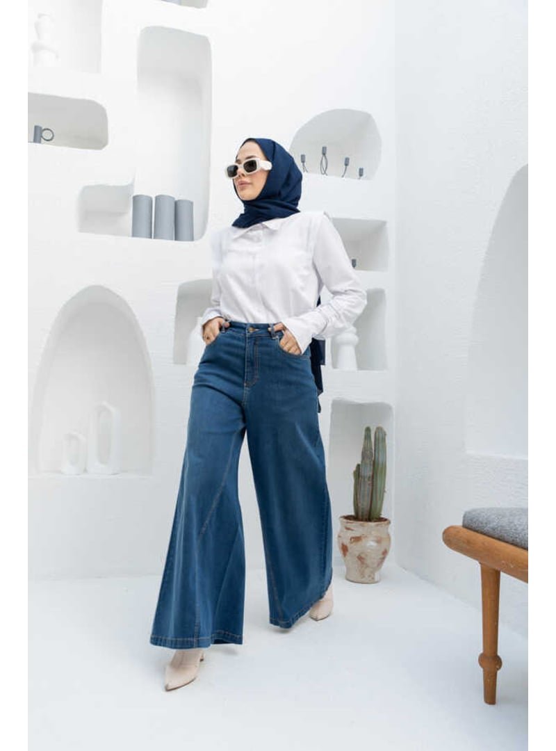 Neways Koyu Mavi Denim Pantolon Etek