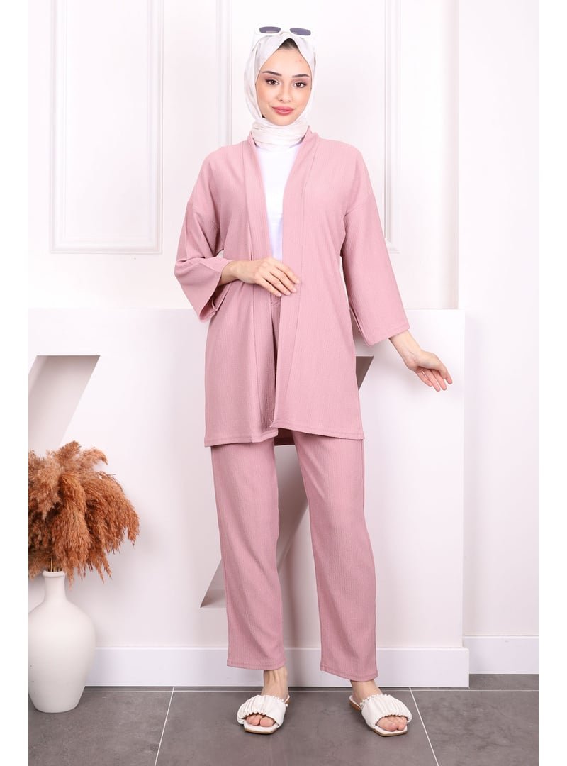 İmaj Butik Pudra Bürümcük Kimono Pantolon Takım