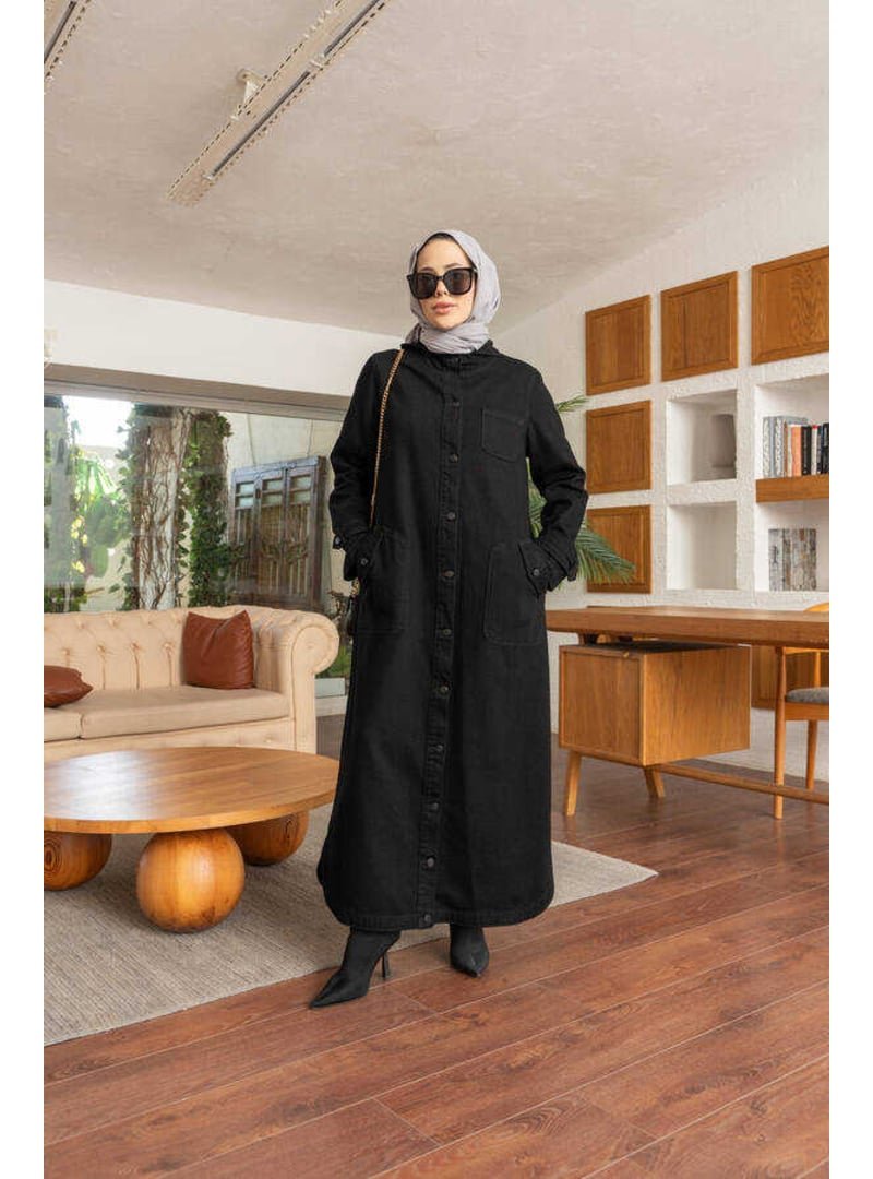 Neways Siyah Denim Kapüşonlu Kap
