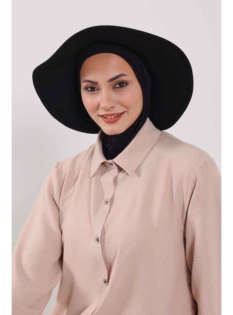 Aisha`s Design Siyah Nijya Boneli Çıkarılabilir Şapkalı Bone Türban,s