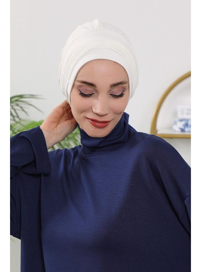 Aisha`s Design 19o Ekru Dört Mevsim Kullanıma Uygun Mihrace Pileli Bone,b