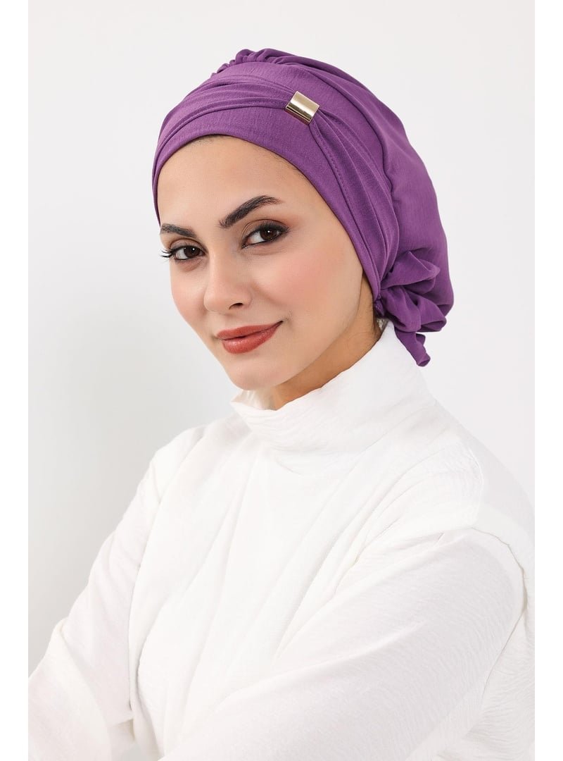 Aisha`s Design Mor Aksesuarlı Aerobin Kumaş Hazır Türban,ht