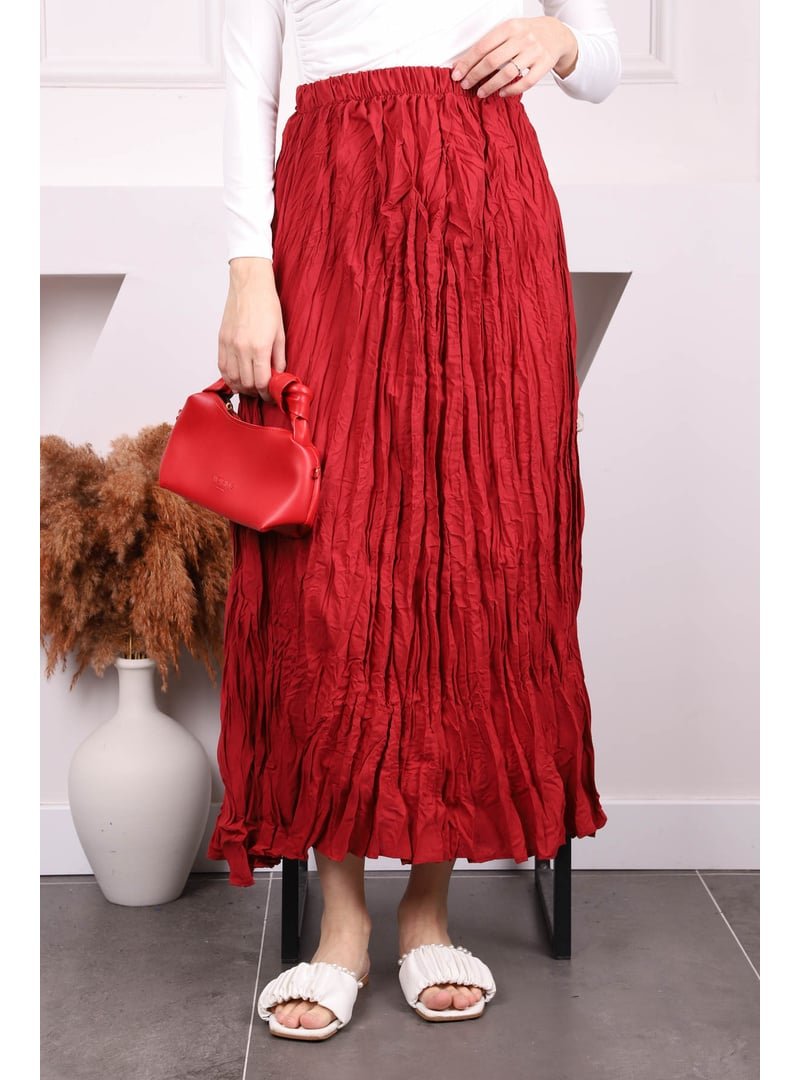 İmaj Butik Bordo Bel Lastikli Kraş Etek