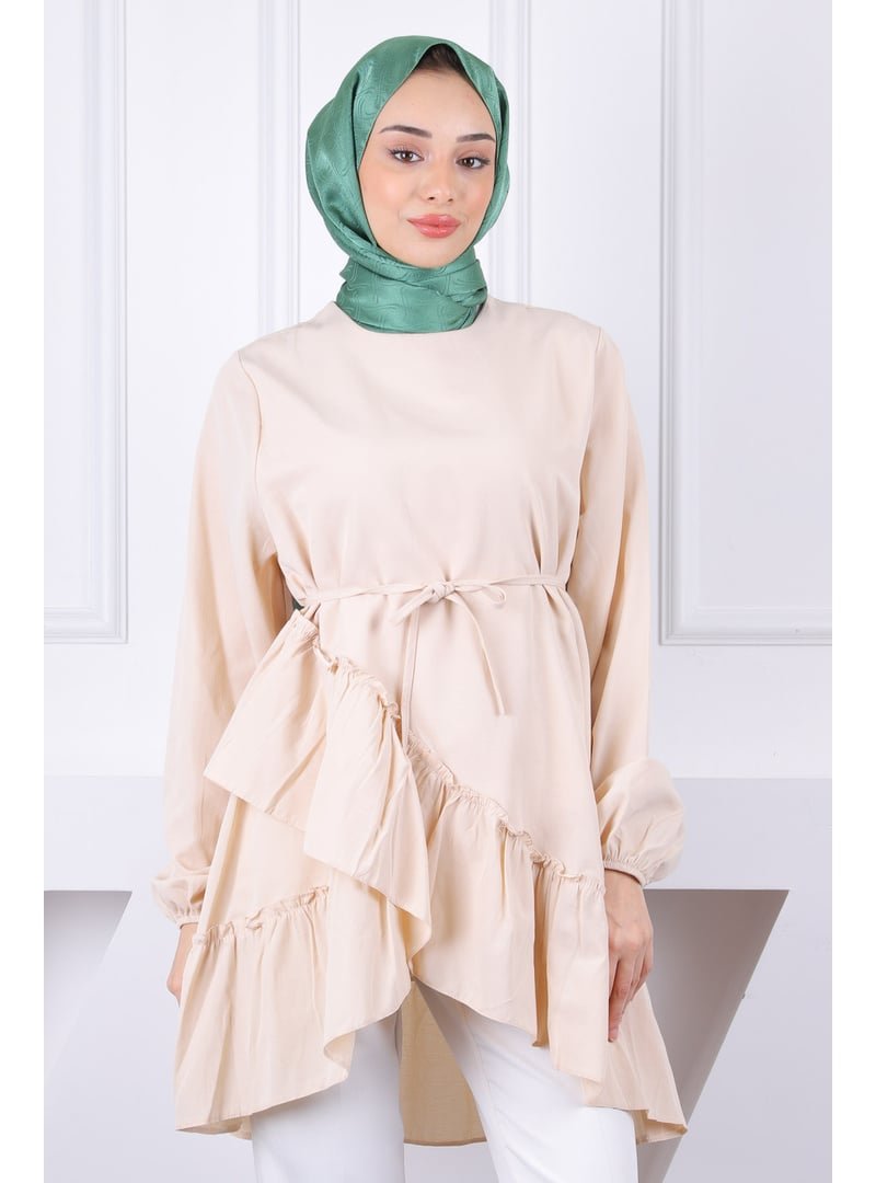İmaj Butik Bej Eteği Katlı Fırfırlı Tunik
