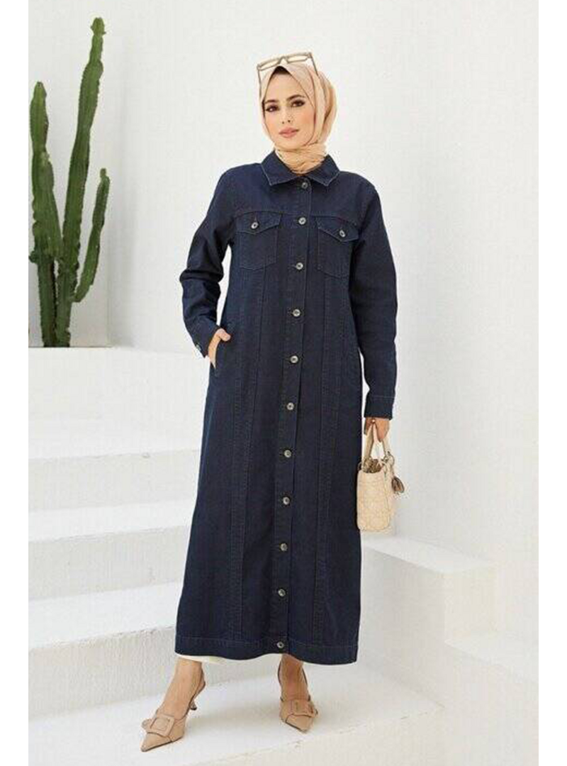 Neways Lacivert Denim Uzun Ceket