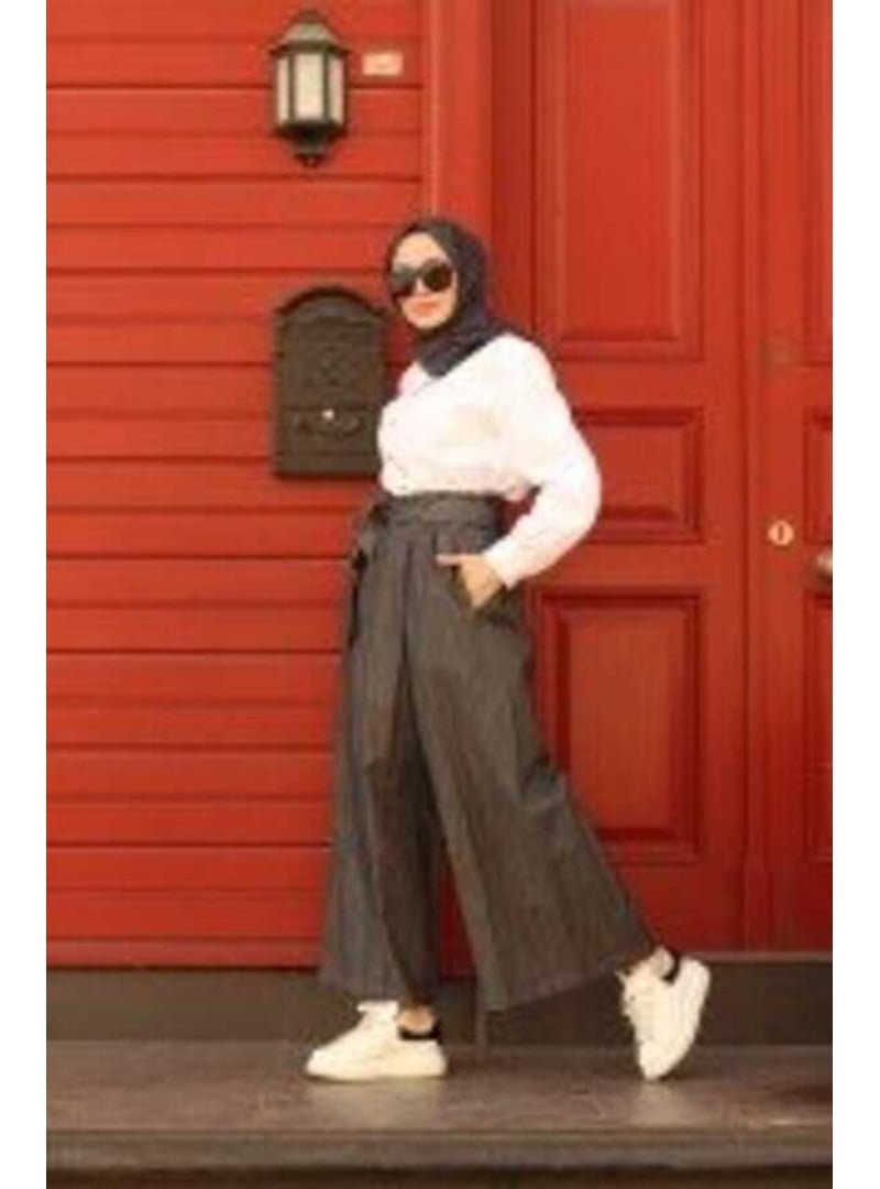 Neways Koyu Gri Denim Lastikli Pantolon Etek