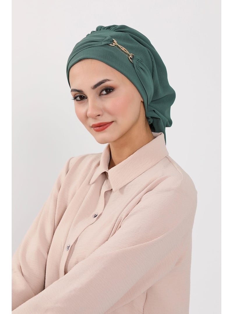Aisha`s Design Açık Yeşil Aerobin Kumaş Aksesuarlı Hazır Türban,ht