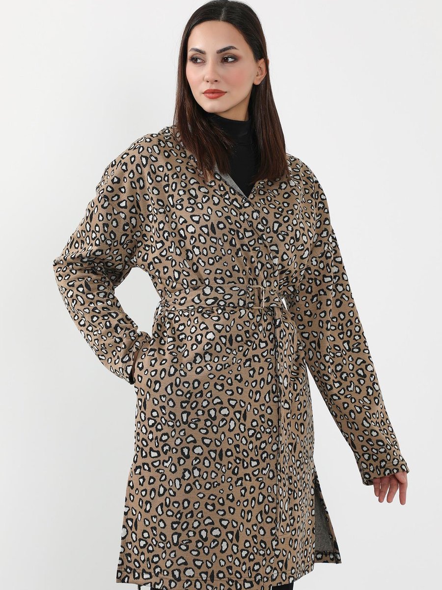 Aisha`s Design Desen Sütlü Kahve Desenli Hırka Sweat,sw