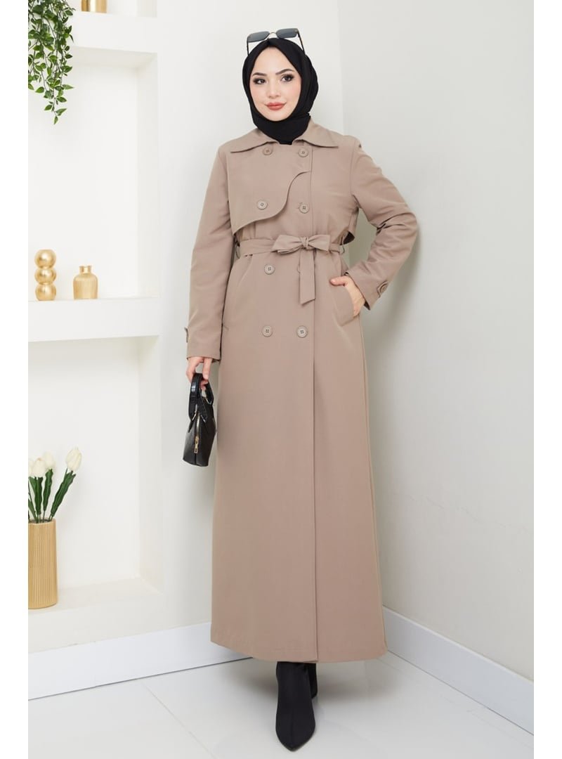 InStyle Kapak Detay Uzun Astarlı Bej Trençkot