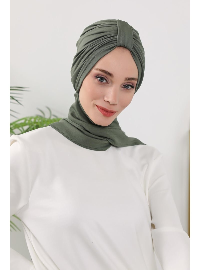 Aisha`s Design 80o Haki Dört Mevsim Kullanıma Uygun Fularlı Bone Türban,b