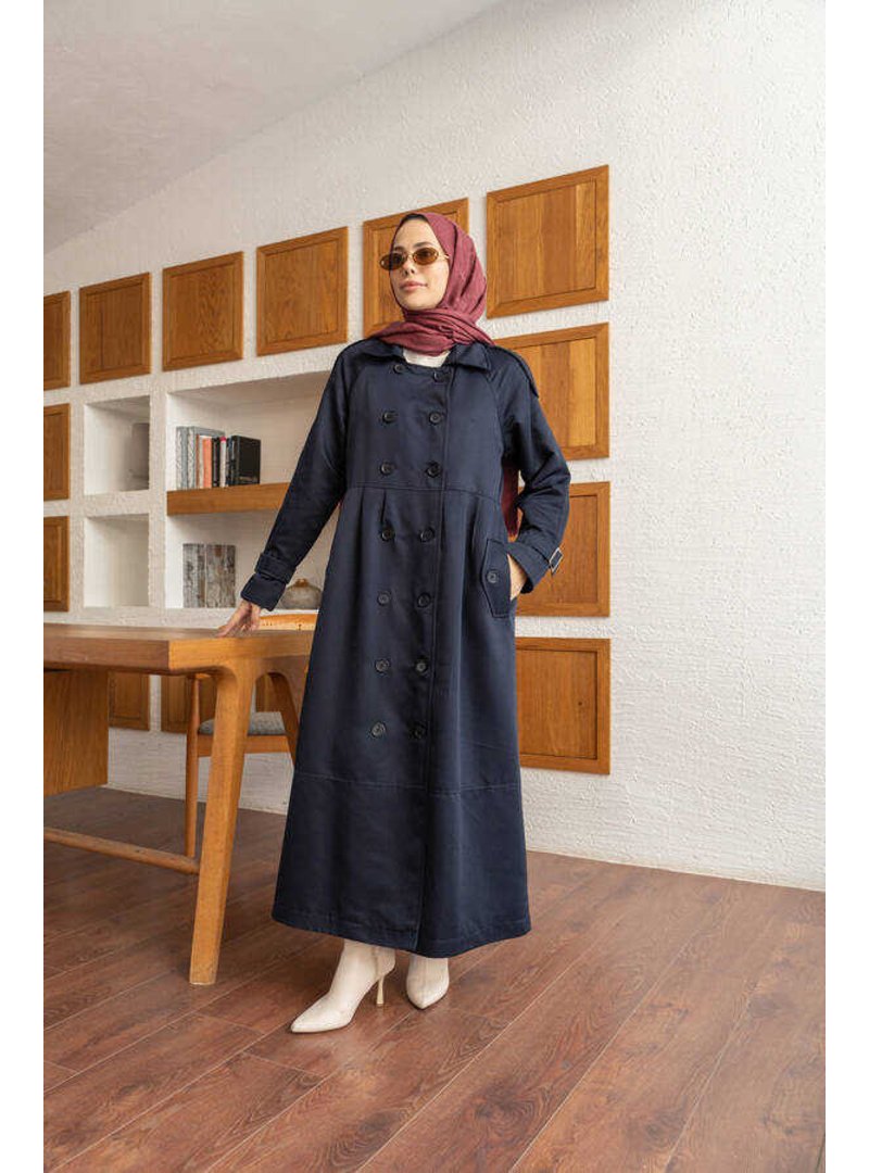 Neways Lacivert Reglan Kollu Süs Pileli Lens Ceket