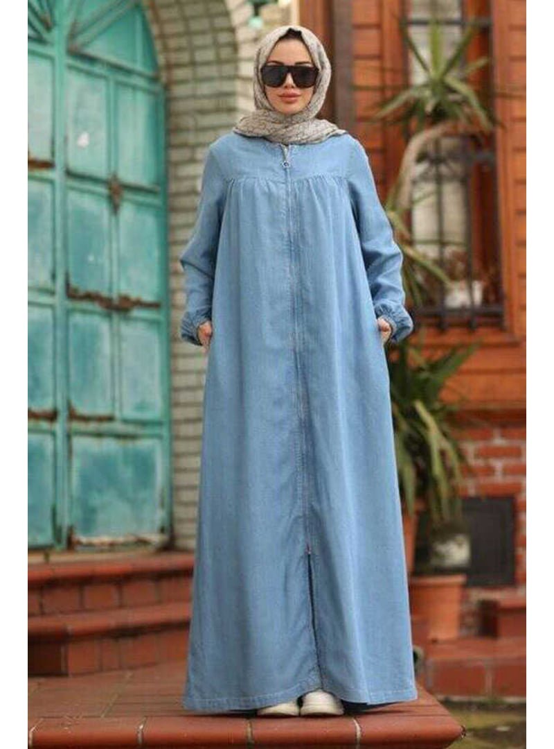 Neways Mavi Denim Fermuarlı Ferace