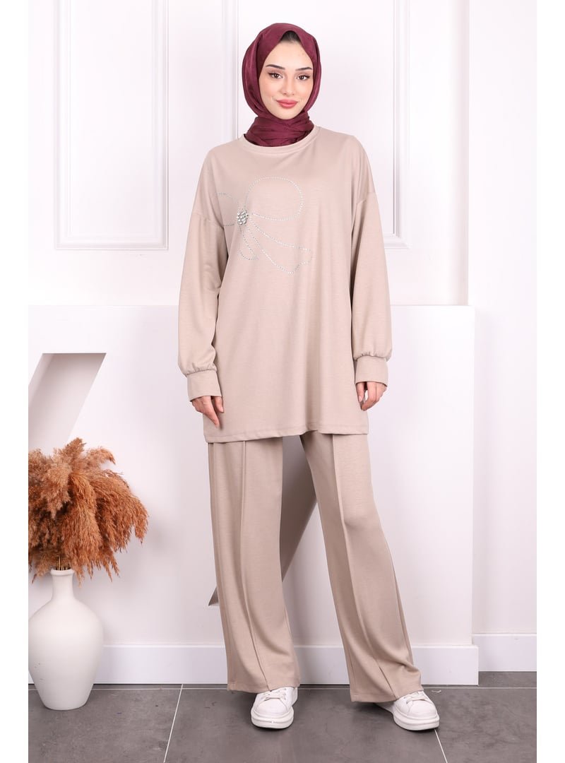 İmaj Butik Vizon Taş İşlemeli Modal Tunik Pantolonlu Takım