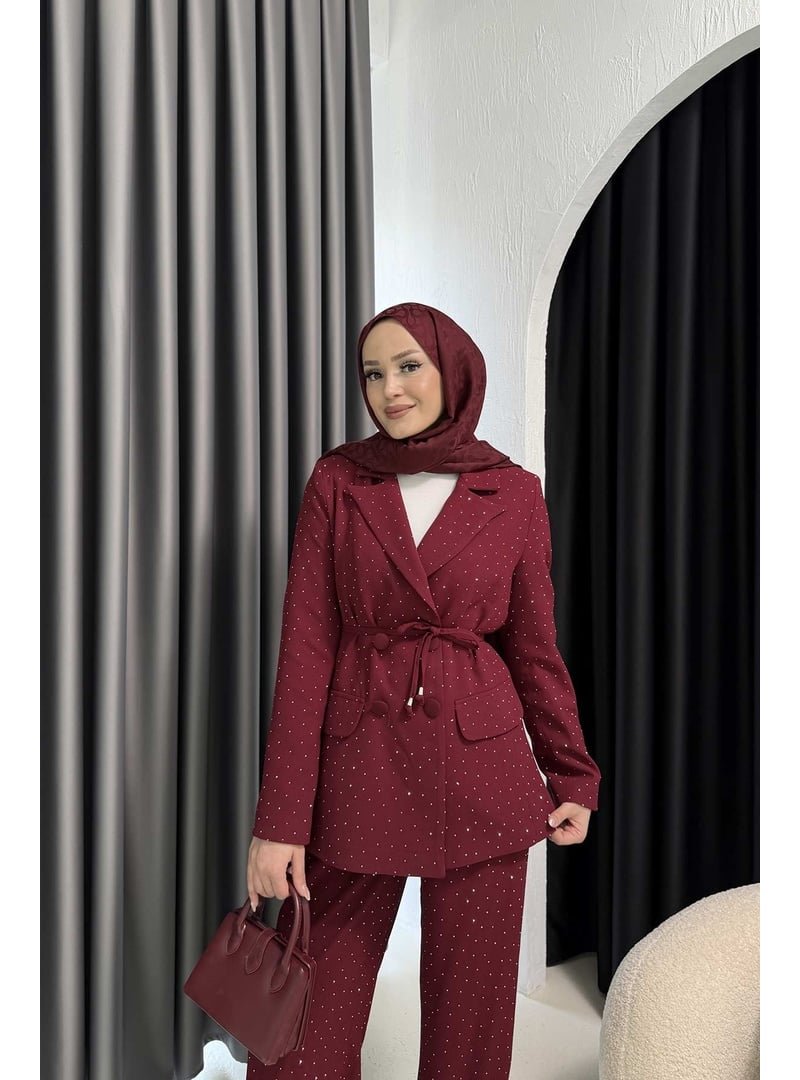 Melike Tatar Bordo Full Taşlı Takım