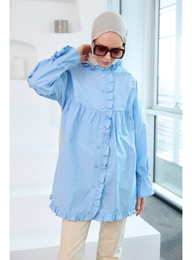 Locco Moda Mavi Fırfır Detaylı Gömlek