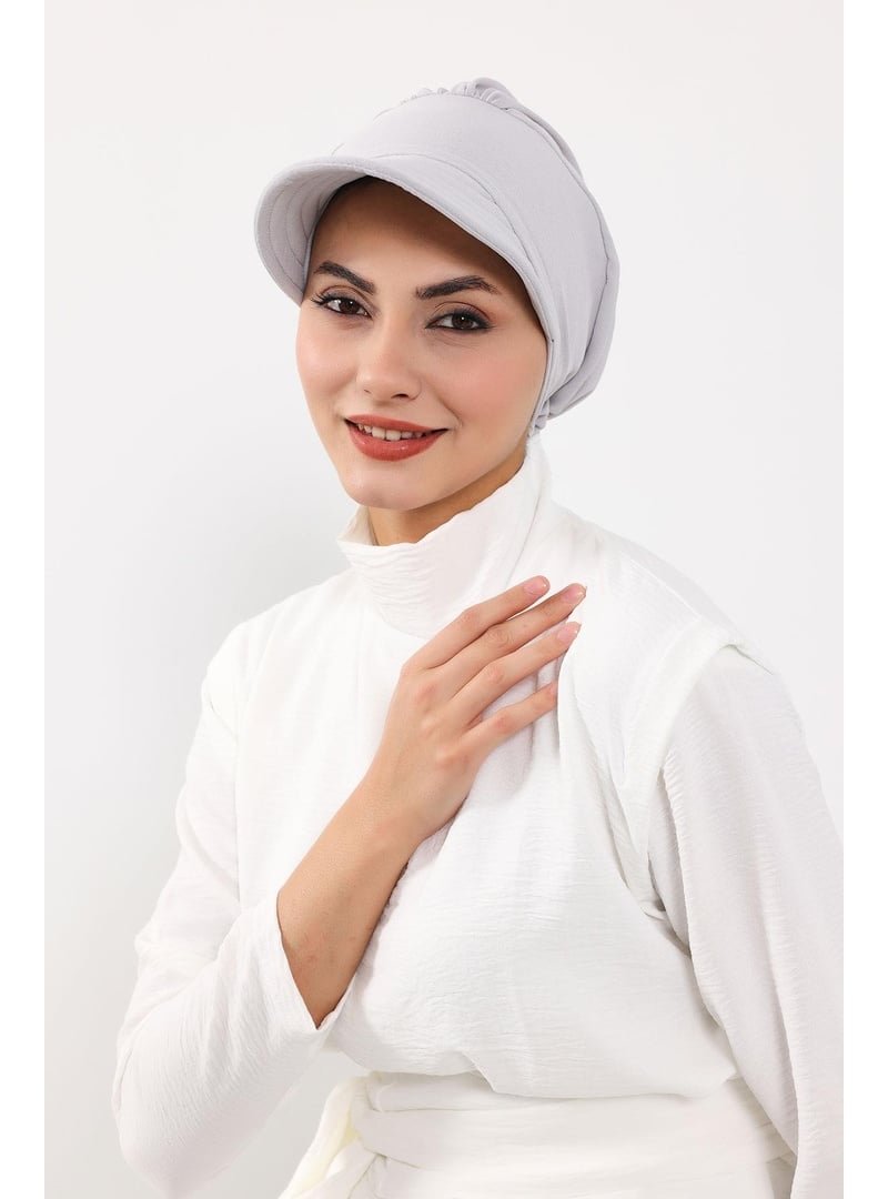 Aisha`s Design 73a Açık Gri Siperlikli Aerobin Şapka Bone,b