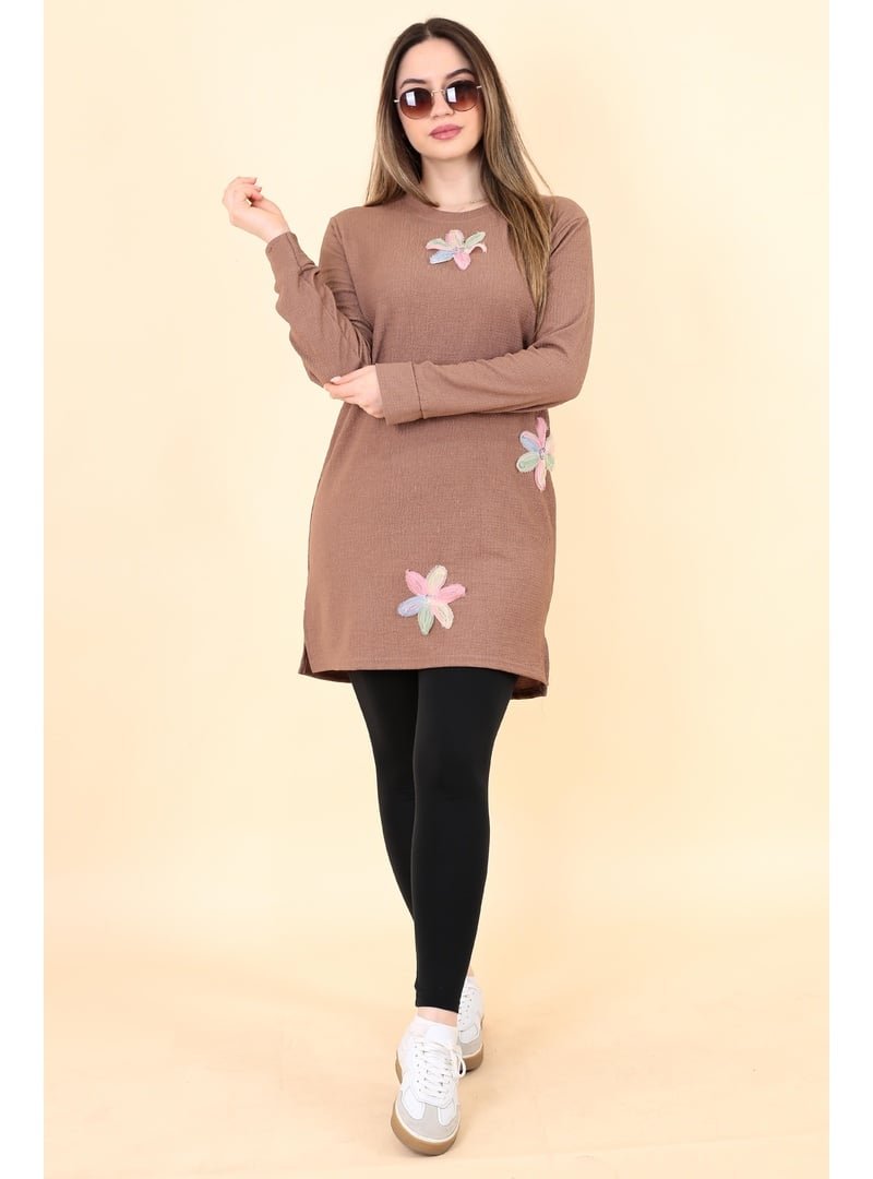 Pelsu Moda Bej Çiçekli Tunik