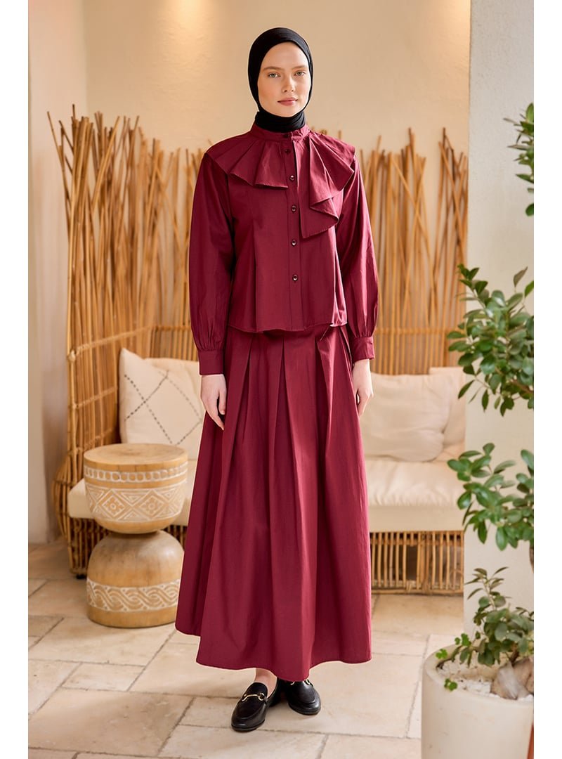 Locco Moda Bordo Etekli Poplin Takım
