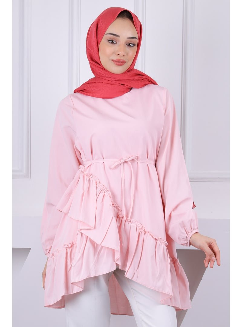 İmaj Butik Pudra Eteği Katlı Fırfırlı Tunik