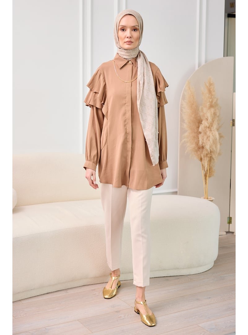 Locco Moda Krem Gizli Fermuar Detaylı Kumaş Pantolon
