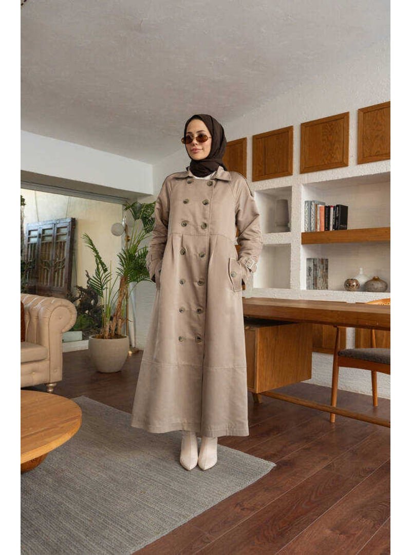 Neways Haki Reglan Kollu Süs Pileli Lens Ceket Açık