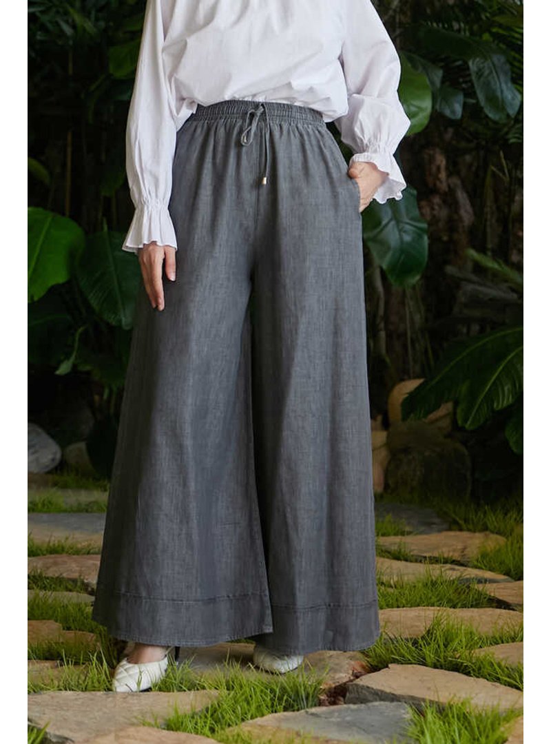 Neways Gri Denim Lastikli Bol Paça Pantolon
