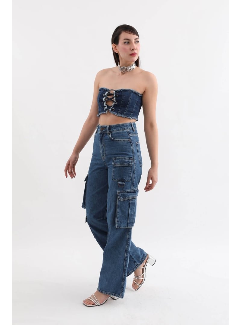 Markapia Mavi Baggy Kalıp Kargo Cepli Jean Pantolon