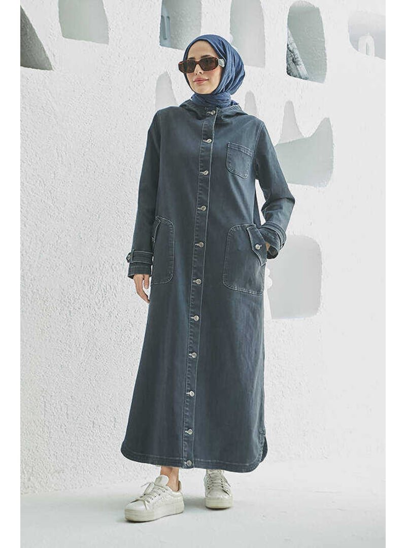 Neways Koyu Gri Denim Kapüşonlu Kap