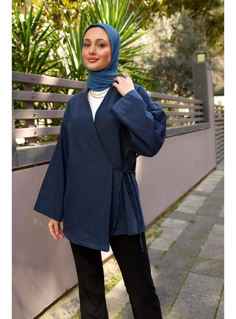 Locco Moda Lacivert Yandan Bağlamalı Ceket