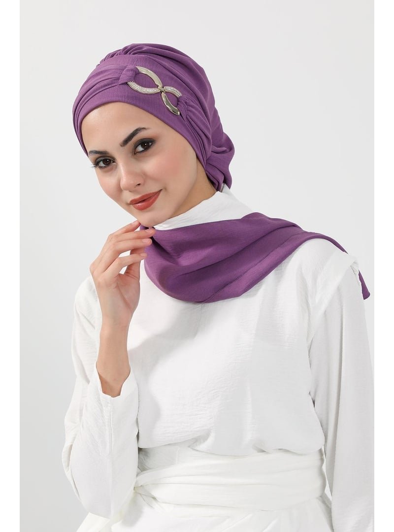 Aisha`s Design Mor Aksesuarlı Aerobin Kumaş Hazır Türban,ht