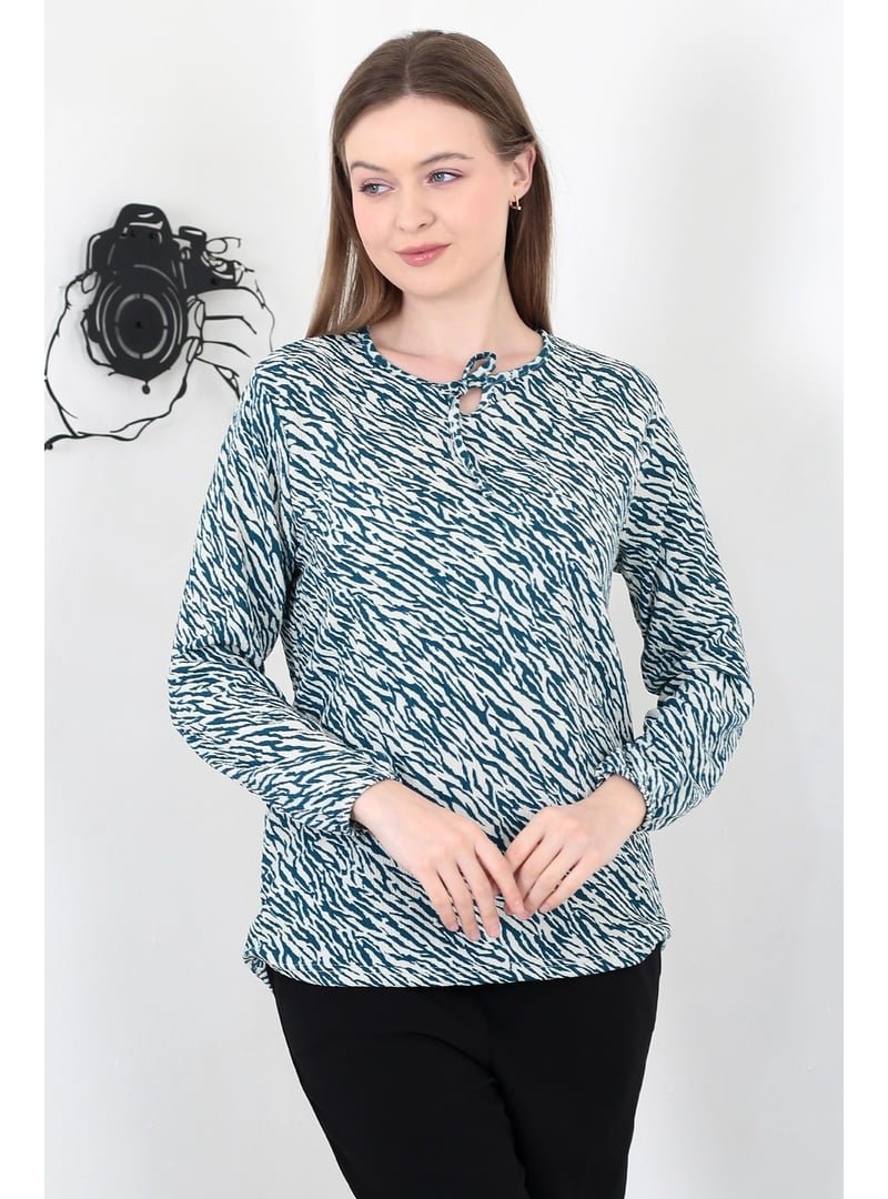 Pelsu Moda Zebra Zümrüt Yeşili Bağcıklı Yaka Bürümcük
