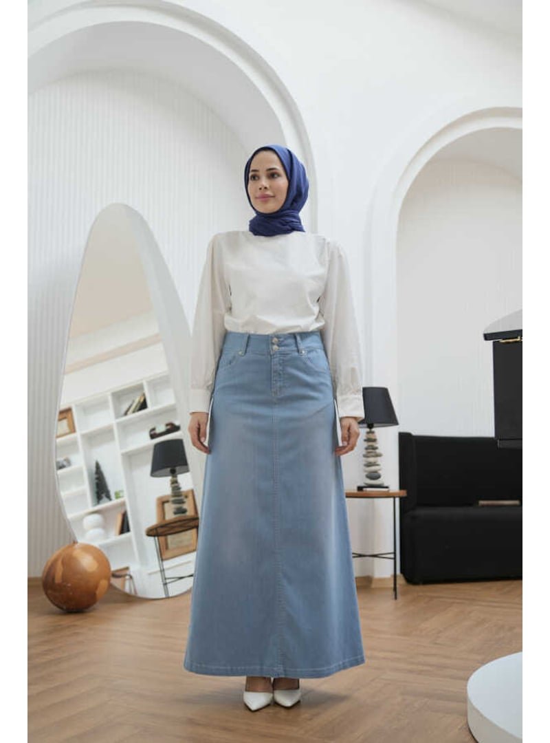 Neways Açık Mavi Denim Klasik Etek