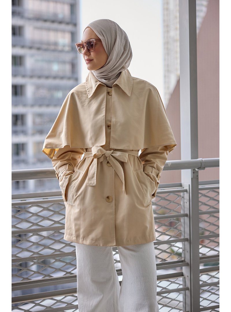 Locco Moda Vizon Omuz Apolet Detaylı Kısa Trenç