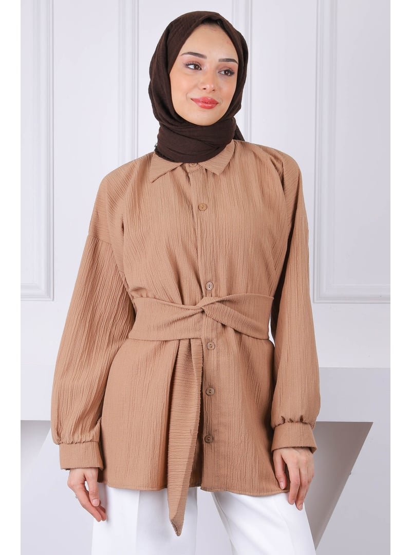 İmaj Butik Koyuv Vizon Kuşak Detaylı Gömlek