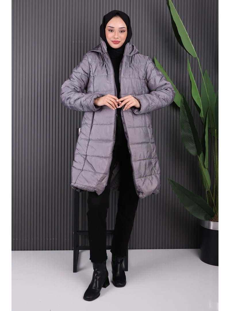 İmaj Butik Füme Kapüşonlu Fermuarlı Mont