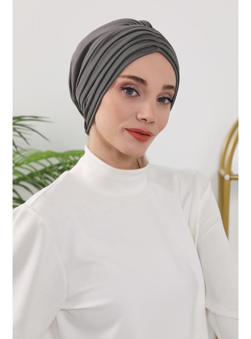 Aisha`s Design 13o Antrasit Dört Mevsim Kullanıma Uygun Mihrace Pileli Bone,b