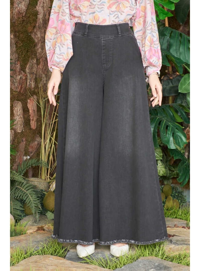 Neways Füme Denim Püsküllü Pantolon Etek